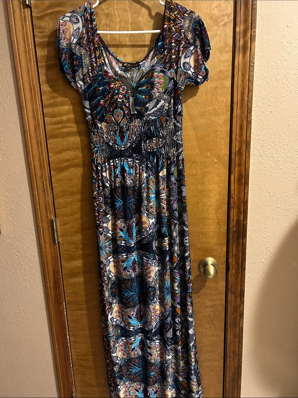 Boho Floral Maxi Dress in Blue and Black- Excellent Condition